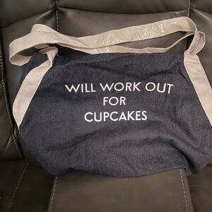 Denim Gym Bag “Will Workout For Cupcakes” by Private Party | NWOT